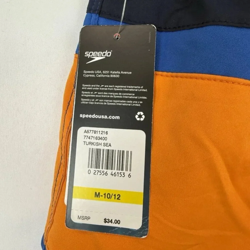 Speedo Youth Boy’s Navy Blue/Orange Swim Trunks Size M